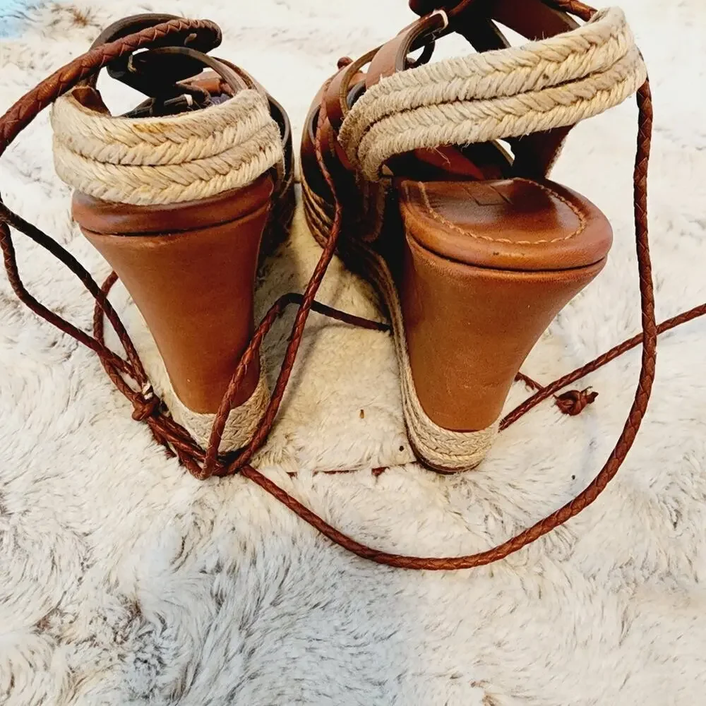 RALPH LAUREN COLLECTION TIE UP BROWN PLATFORM SIZE 6B